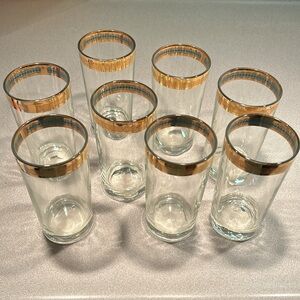 Vintage MCM Gold and Turquoise Rim Water Glasses